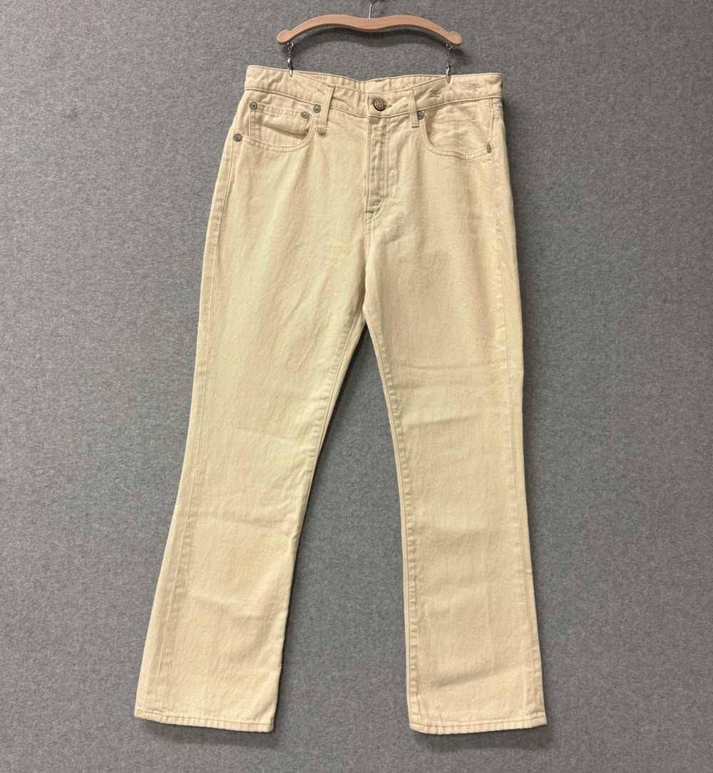 R13 Kick Fit Cropped Flare Jeans 29 Kent Ecru Ivory Made Italy Stretch Denim